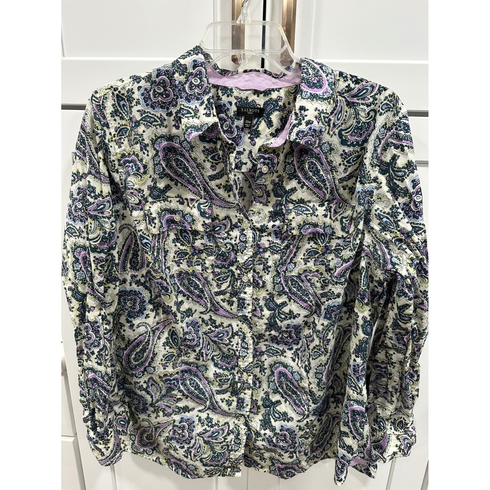 Talbots Woman Paisley Print Button Up Shirt Long Sleeve Size 20W